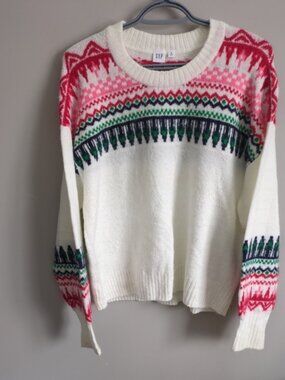 Gap Forever Cozy Fair Isle Sweater White/Pink/Red/Blue/Green Size Medium